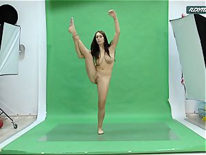 enormous breasts Nicole on the green screen opening up